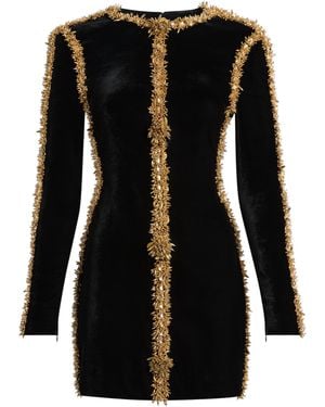 Balmain Velvet Beaded-Trim Mini Dress - Black