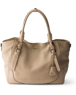 Prada Large Leather Tote Bag - Brown