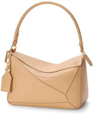 Loewe Medium Leather Featherlight Puzzle Top-Handle Bag - Natural