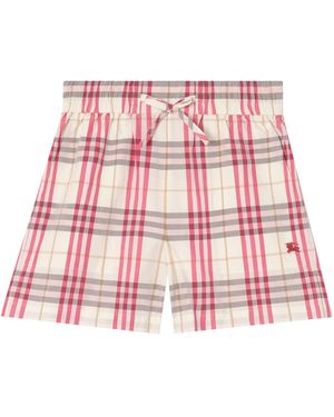 Burberry Cotton Check Print Shorts - Red