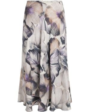 Agnona Silk Floral Print Midi Skirt - White