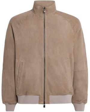 Corneliani Suede Padded Bomber Jacket - Natural