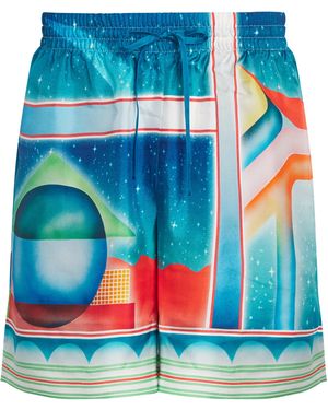 CASABLANCA Silk Galaxy Court Print Shorts - Blue
