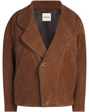 Sandro Suede Oversized Jacket - Brown
