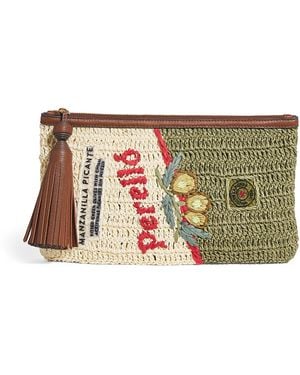 Anya Hindmarch Leather-Raffia Olives Clutch Bag - Multicolour