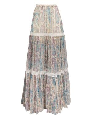 Etro Silk Paisley Tiered Maxi Skirt - White