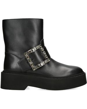 Roger Vivier Leather Viv' Rangers Ankle Boots - Black