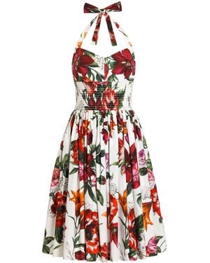 Dolce & Gabbana Cotton Floral Mini Dress - Red