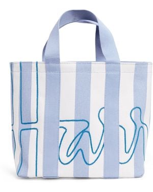 Harrods Mini Cotton Stripe Logo Tote Bag - Blue