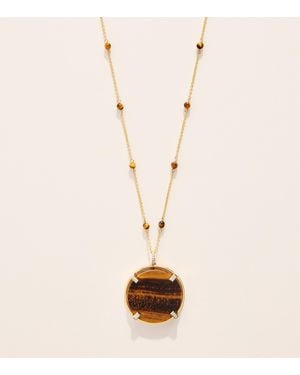 Rosa De La Cruz Diamond And Tiger's Eye Coin Pendant Necklace - Natural