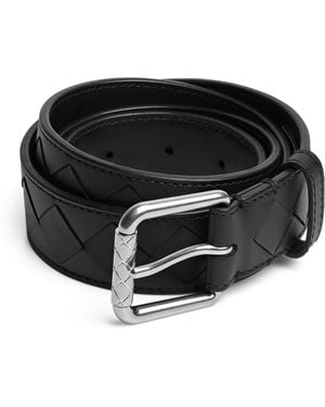 Bottega Veneta Intrecciato Leather Stamp Belt - Black