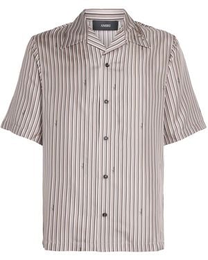Amiri Silk Stripe Script Shirt - Grey