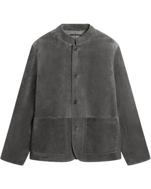 dunhill Leather Mandarin-Collar Jacket - Grey