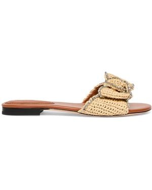 Marina Rinaldi Embellished Bow-Detail Slides - Natural