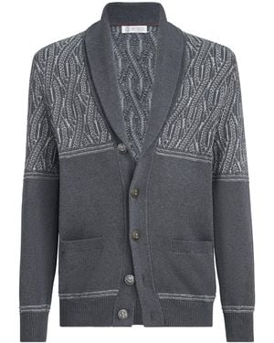 Brunello Cucinelli Cotton Jacquard Shawl Cardigan - Grey