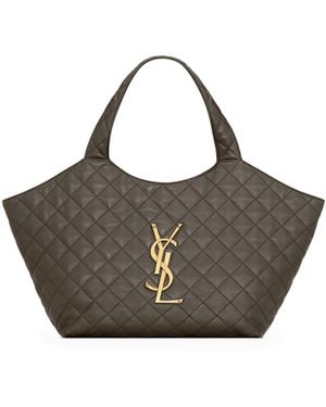 Saint Laurent Medium Icare Quilted Tote Bag - Grey