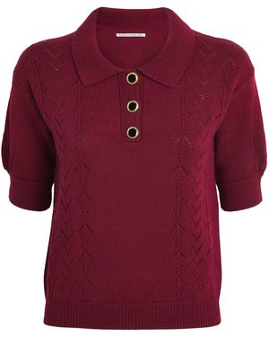 Alessandra Rich Virgin Wool Open-Knit Polo Shirt - Red