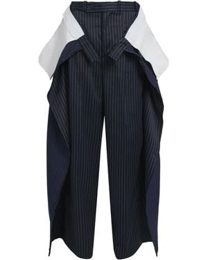 Late for Work Deconstructed Striped Tailored Trousers - Blue