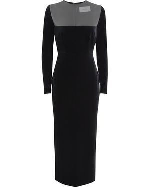 Alex Perry Velvet Mesh-Detail Midi Dress - Black