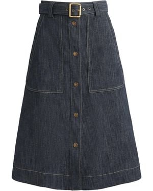 Moncler Denim Belted Midi Skirt - Blue