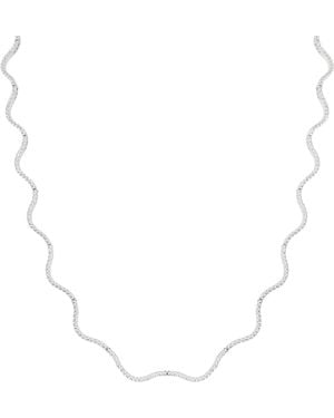 Astrid & Miyu Rhodium-Plated And Cubic Zirconia Ripple Tennis Necklace - White