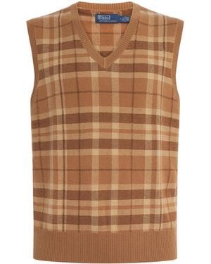 Polo Ralph Lauren Cashmere Check Jumper Vest - Brown