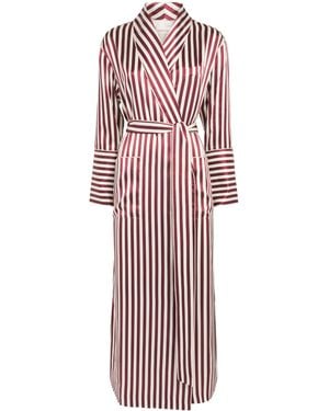 Olivia Von Halle Silk Capability Stripe Robe - Red