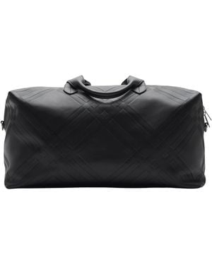 Burberry Leather Check-Embossed Duffle Bag - Black