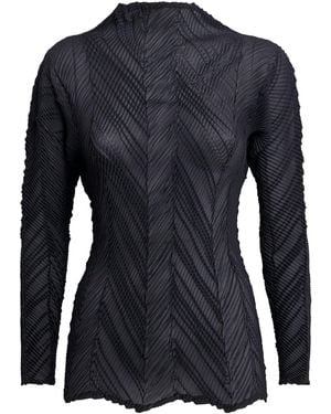 Issey Miyake Zigzag Pleats High-Neck Top - Blue