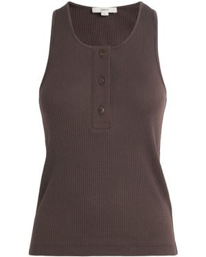 Vince Pima Cotton Ribbed Henley Tank Top - Brown