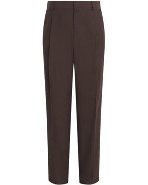 MM6 by Maison Margiela Virgin Wool-Cotton Pleated Trousers - Brown