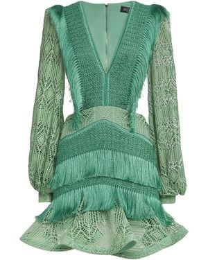 PATBO Crochet Fringe-Trim Samba Mini Dress - Green