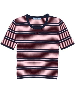 Prada Stretch-Cotton Stripe T-Shirt - Red