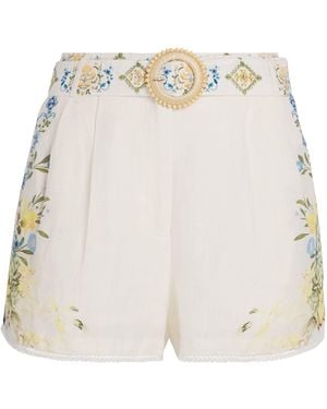 CAMILLA Linen Belted Shorts - Natural