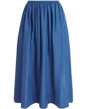 Toccin Linen-Cotton Imogen Midi Skirt - Blue