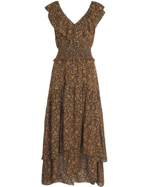 PAIGE Silk-Blend Ruffle Floral Midi Dress - Brown