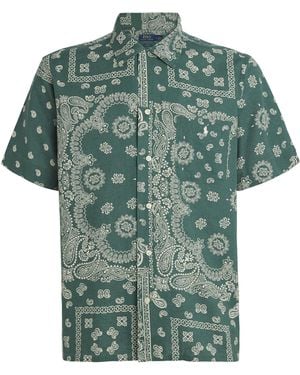 Polo Ralph Lauren Linen-Cotton Bandana-Print Short-Sleeve Shirt - Green