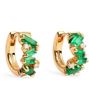 Suzanne Kalan Diamond And Emerald Frenzy Huggie Earrings - Green