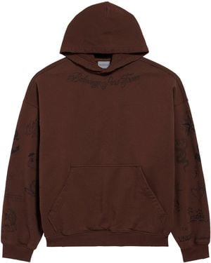 Balenciaga Cotton Tattoo-Print Hoodie - Brown