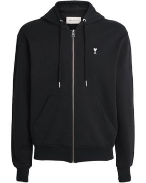 Ami Paris Cotton Ami De Coeur Zip-Up Hoodie - Black
