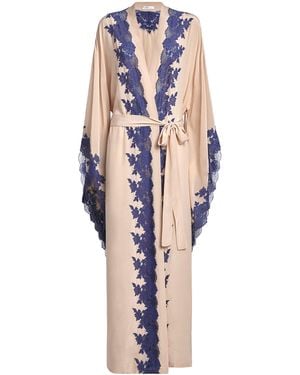 Bocan Lace-Trim Marina Long Robe - Blue
