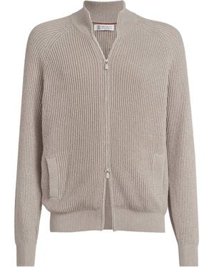 Brunello Cucinelli Cotton Ribbed Cardigan - Grey