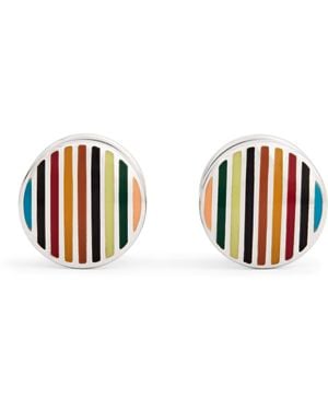 Paul Smith Signature Stripe Round Cufflinks - White