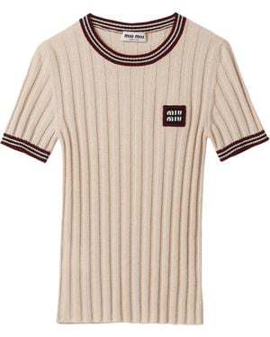Miu Miu Cashmere Short-Sleeve Jumper - Natural