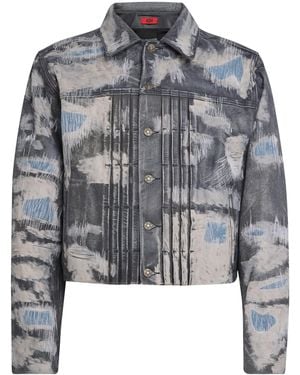 424 Denim-Effect Trucker Leather Jacket - Gray