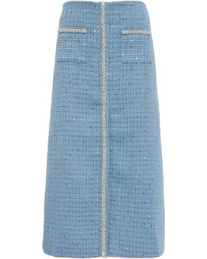 Maje Tweed Sequinned Midi Skirt - Blue