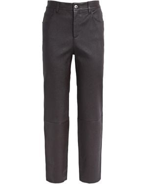 Theory Leather Cropped Straight Trousers - Grey
