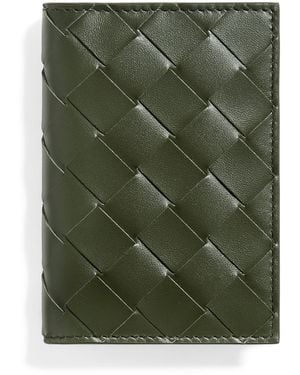 Bottega Veneta Leather Intrecciato Flap Card Case - Green