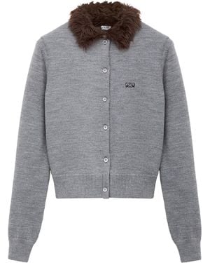 Loewe Wool Brushed-Collar Cardigan - Gray