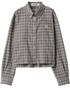 Miu Miu Flannel Check Cropped Shirt - Grey